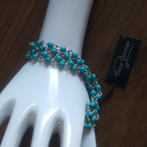 Diane Katzman turquoise bracelet beads silver tone adjustable - Picture 3 of 7